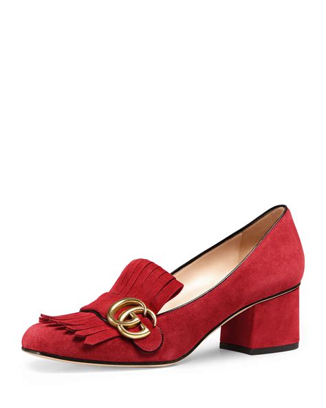 redfringe gucci shoes|red suede Gucci shoes.